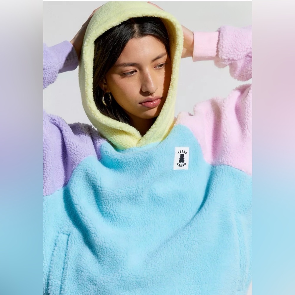 Teddy Fresh Colorblock Fleece Hoodie Sweatshirt New With Tags Sz Small Sold Out - Picture 7 of 15